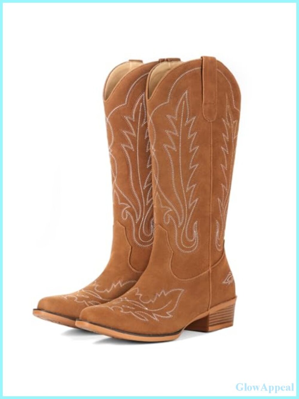 Suede Split Leather Cowboy Boots Embroidered Western Mid-Calf